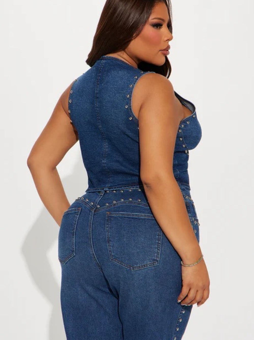 Fashion Nova Studded Denim Corset Crop Top Y2K Western Cowgirl Moto Jean Bustier - Picture 4 of 5